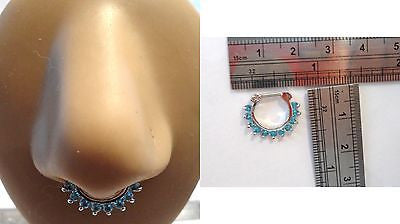 Aqua Leaf Crystal Steel Septum Ornate Fancy Hoop Barbell Jewelry 16 gauge 16g - I Love My Piercings!