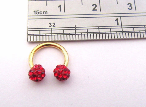 Gold Titanium Small 8 mm Horseshoe Hoop Ring Red Crystal Balls 16 gauge 16g - I Love My Piercings!