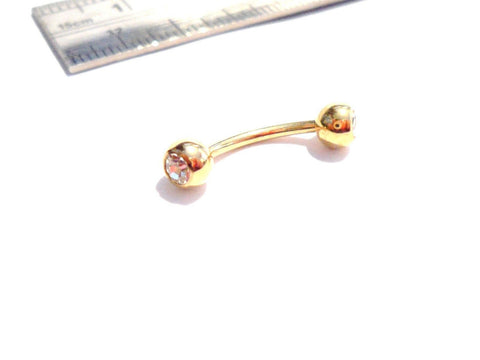 Gold Titanium Curved Barbell Clear Crystal Ball Clitoral Hood VCH Jewelry HCH 16 gauge - I Love My Piercings!