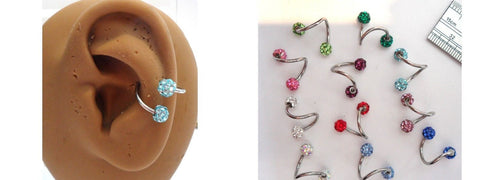 Twisted Steel Crystal Balls Conch Cartilage Ring Hoop Choose Gauge Color - I Love My Piercings!