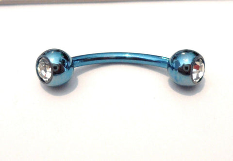 Blue Titanium Curved Barbell Double Clear Crystal CZ VCH Jewelry Clit Clitoral Hood Ring - I Love My Piercings!