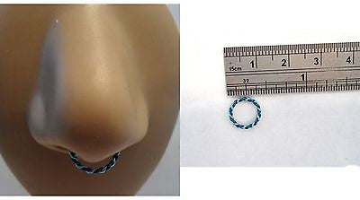 Coiled Enamel Non Tarnish Septum Hoop Ring 16 gauge 16g 2 Tone Blue 8mm Diameter - I Love My Piercings!