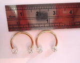 Gold Titanium Earrings Horseshoes Ear Rings Clear Crystal Balls 16 gauge 16g - I Love My Piercings!