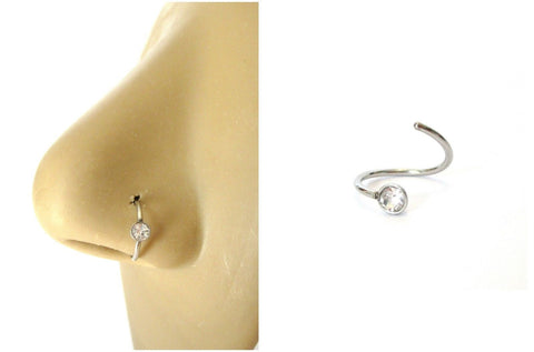 Clear CZ Crystal Cup Surgical Steel Nose Ring Easy Seamless Hoop 20 gauge 20g - I Love My Piercings!
