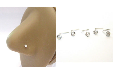 5 Pc Clear 2 mm Clear Crystal Nose Studs L Shape Bent Pins Rings 22 gauge 22g - I Love My Piercings!