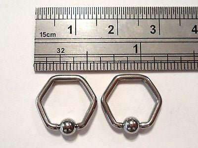Pair STEEL Captive's HEXAGON Ring's 14 gauge 14g - I Love My Piercings!