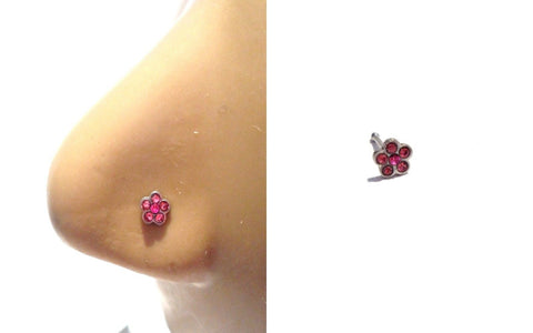 Pink CZ Crystal Flower Nose Bone Straight Ball End Post Pin Stud 20 gauge 20g - I Love My Piercings!