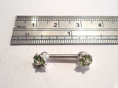 Green Crystals Flower Straight Barbell Fancy Nipple Ring 14 gauge 14g - I Love My Piercings!