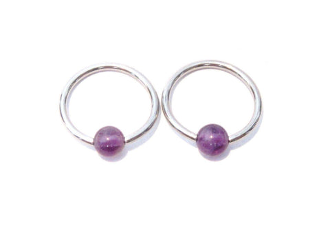 Surgical Steel Amethyst Stone Cartilage Lobe Conch Nipple Hoop Rings 16 gauge - I Love My Piercings!