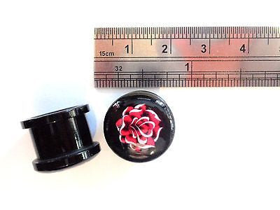 2 pieces Black Acrylic Tribal Red Rose Screw Back Plugs Tunnels 5/8 inch - I Love My Piercings!
