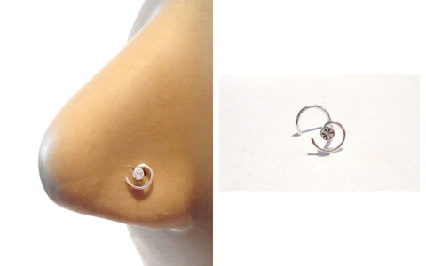 Sterling Silver Clear Crystal CZ Swirl Nose Screw Twist Stud Curl 20 gauge 20g - I Love My Piercings!