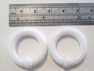 Pair White Acrylic Captives No Tool Stretched Lobe Hoops Rings Plugs 4 gauge 4g - I Love My Piercings!