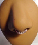 Pink Crystal Nose Septum Clicker Ring Hoop 7mm Straight Post 14 gauge 14g - I Love My Piercings!
