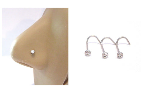 3 Pc Clear 2 mm Crystal Bezel Set Nose Twist Cork Screws Rings Studs 20 gauge - I Love My Piercings!