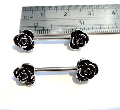 Surgical Steel Flower Straight Barbell Nipple Jewelry Ring 14 gauge 14g - I Love My Piercings!