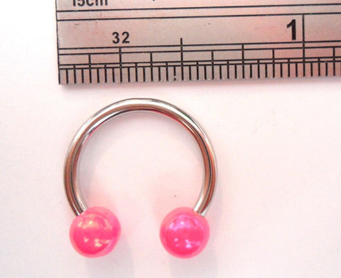 Pink Pearled Balls 14 gauge Horseshoe Hoop Curved Barbell 1/2 inch Diameter - I Love My Piercings!