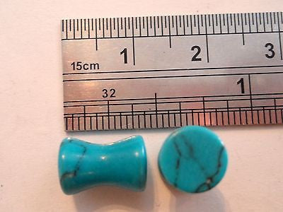Pair 2 Pieces Turquoise Stone Natural Double Flare Ear Lobe Plugs 4 gauge 4g - I Love My Piercings!