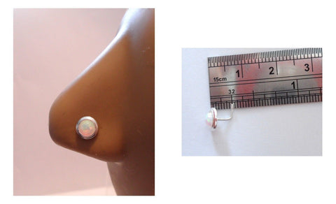 Sterling Silver Nose Stud L Shape Bent Pin Post White Opal Stone 20g 20 gauge - I Love My Piercings!
