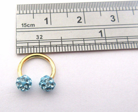 Gold Titanium Small 8 mm Horseshoe Hoop Ring Aqua Blue Crystal Balls 16 gauge - I Love My Piercings!