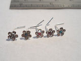 5 Sterling Silver Flower Crystal Nose Studs L Shape Thin Post Ring 22 gauge 22g - I Love My Piercings!