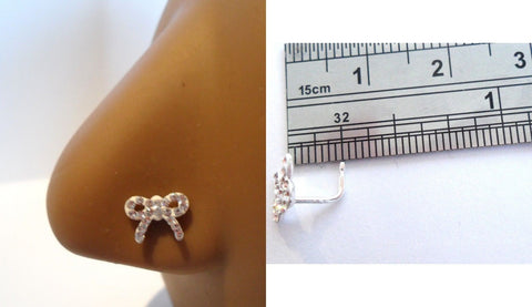 Sterling Silver Nose Stud Pin Ring L Shape Clear Crystal Bow Ribbon 20g 20 gauge - I Love My Piercings!