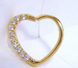 14k Yellow Gold Loaded Crystal Heart Cartilage Hoop Ring Seamless 16 gauge 16g - I Love My Piercings!
