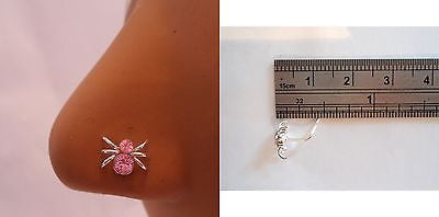 Sterling Silver Nose Stud Ring L Shape Crystal Pink Spider 20g 20 gauge - I Love My Piercings!