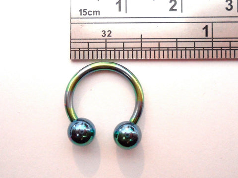 Two Toned Titanium Balls Horseshoe Green Blue 14 gauge 1/2 inch Diameter - I Love My Piercings!