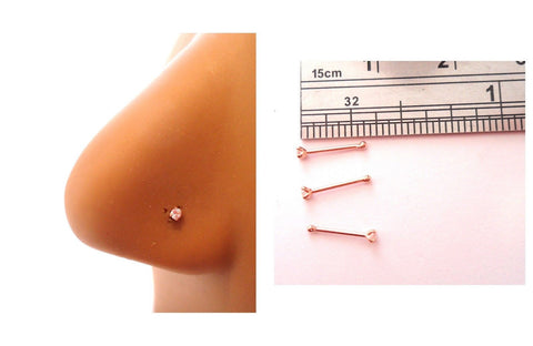 18k Rose Gold Plated Nose Bones 1.5 mm Tiny Clear CZ Crystal Straight Pins Ball - I Love My Piercings!