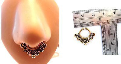 Gold Brass Fake Faux Ornate Rose Swirls Septum Hoop Barbell Ring Looks 18 gauge - I Love My Piercings!