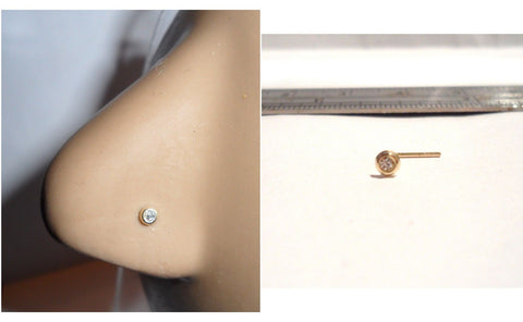 10K Yellow Gold 2.5mm Bezel Set Clear CZ Nose Pin Stud Jewelry 22 gauge 22g - I Love My Piercings!