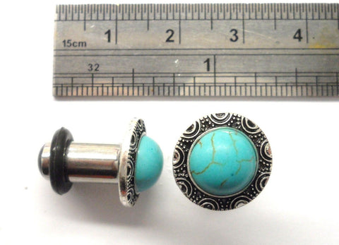 Pair Surgical Steel Turquoise Single Flare O rings Plugs Lobe Jewelry 2 gauge 2g - I Love My Piercings!