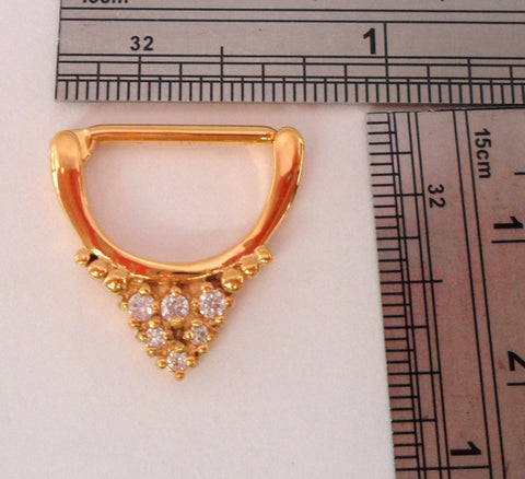 Gold Titanium Clear Crystal Drop Half Hoop Nipple Straight Barbell 14 gauge 14g - I Love My Piercings!