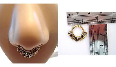 Gold Brass Fake Faux Ornate Flower Septum Hoop Barbell Ring Looks 18 gauge - I Love My Piercings!