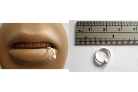 White Titanium Captive Hoop Side Bottom Lip Ring Barbell 16 gauge 16g 8mm - I Love My Piercings!