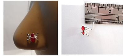 New Sterling Silver Nose Stud Ring L Shape Crystal Spider 20g 20 gauge Red - I Love My Piercings!