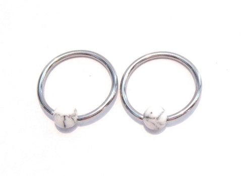 Surgical Steel Howlite Stone Cartilage Lobe Conch Nipple Hoop Rings 16 gauge 16g - I Love My Piercings!