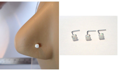 3 Sterling Silver Claw Set Opal Nose Studs Thin Pins L Shape Bent 22 gauge 22g - I Love My Piercings!