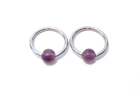 Surgical Steel Amethyst Stone Cartilage Helix Conch Lip Hoop Rings 16 gauge 16g - I Love My Piercings!