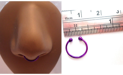 Purple Titanium Plated Fake Septum Plain Hoop Ring Looks 20 gauge 20g - I Love My Piercings!