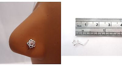 Nose Stud Pin Ring L Shape Post Clear Crystal Large Flower 20g 20 gauge - I Love My Piercings!