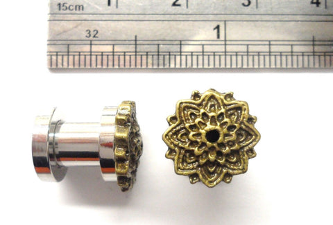 Surgical Steel Star Flower Double Flare Screw Ear Lobe Jewelry Plugs 2 gauge 2g - I Love My Piercings!