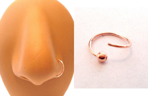 18k Rose Gold Fancy Ball Nose Jewelry Hoop Ring Small 7mm Diameter 22 gauge 22g - I Love My Piercings!