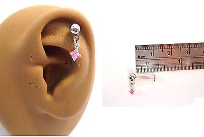 Cartilage Helix Tragus Crystal Gem Ear Stud Barbell 16 gauge 16g Pink - I Love My Piercings!