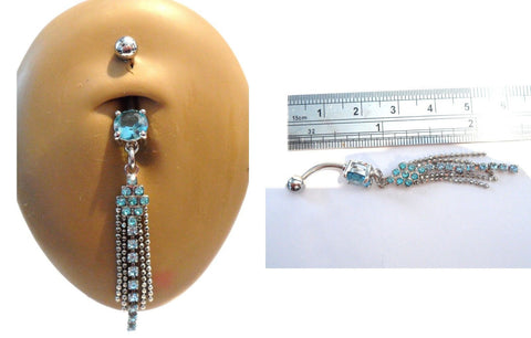 Surgical Steel Aqua Blue Flower Spray Belly Curved Barbell Ring Jewelry 14g - I Love My Piercings!