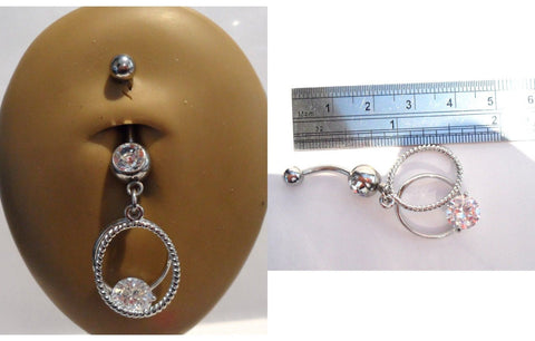 Surgical Steel Clear CZ Double Hoop Belly Curved Bar Barbell Ring 14 gauge 14g - I Love My Piercings!
