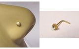 18k Gold Plated Nose Stud Pin Ring L Shape Coiled Flower CZ Thin 22 gauge 22g - I Love My Piercings!