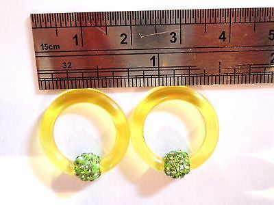 Pair Amber Acrylic Plastic Green Crystal Earrings Hoops Lobe Rings 8 gauge 8g - I Love My Piercings!