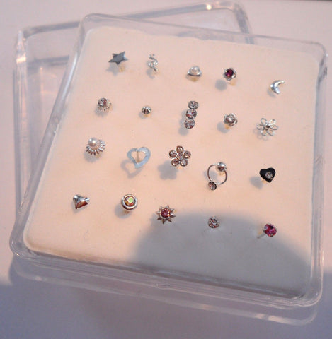 20 Pc Sterling Silver Nose Studs Ubend to L Shape Pins with Display 22 gauge 22g - I Love My Piercings!