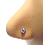 Blue Aqua CZ Crystal Flower Nose Bone Straight Ball End Post Pin 20 gauge 20g - I Love My Piercings!